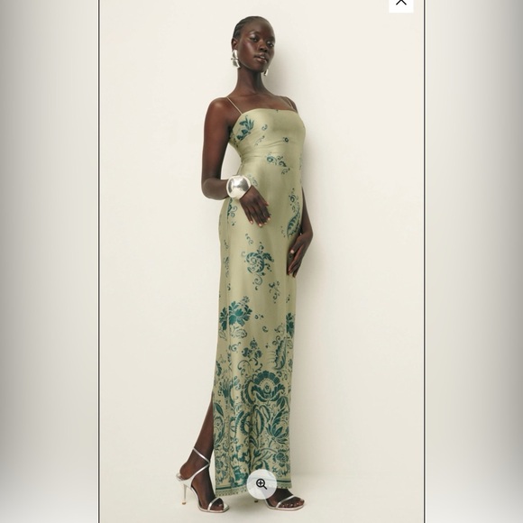 Reformation Frankie Silk Dress Green - Size 10 - Picture 1 of 2